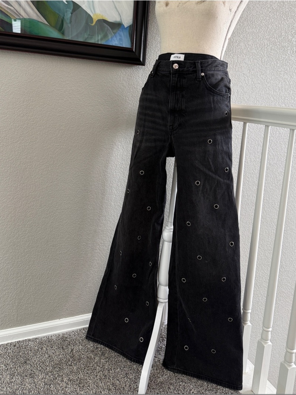 Pistola Hendrix High Rise Wide Leg Eyelet Grommet Jeans Black Size 30